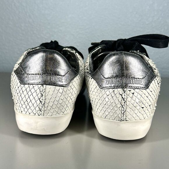 ZADIG & VOLTAIRE Neo Keith Snakeskin Embossed Leather Sneakers White Size 37 - Picture 9 of 16